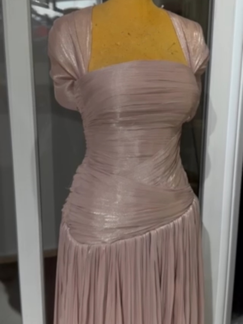 STRAPLESS Dusty Pink Ruched Evening Dress -